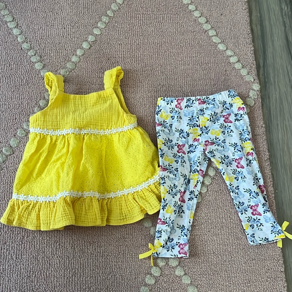 Yellow dress with matching floral pants for toddler